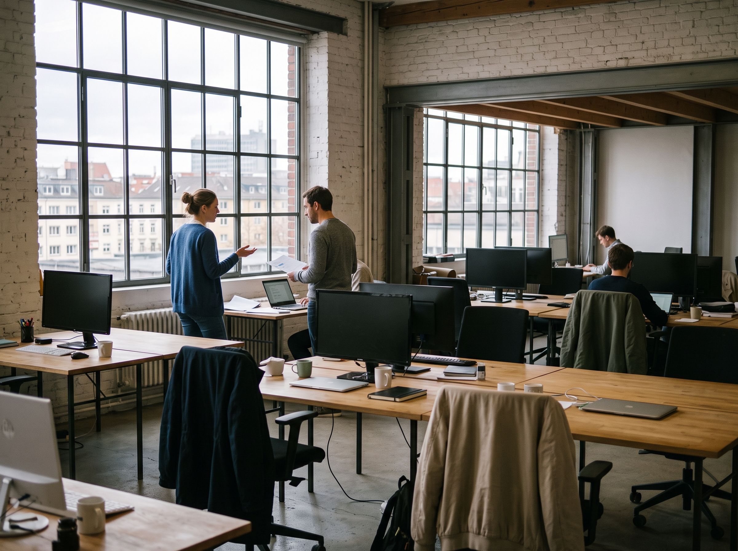 Employés discutant autour d'une table